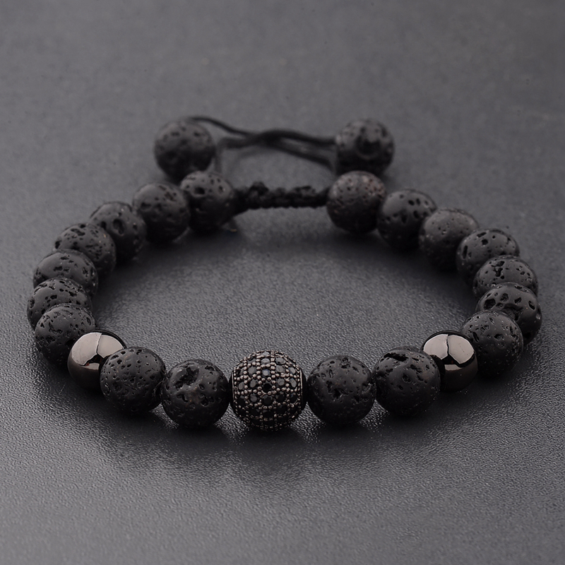 Title 4, CZ Zircon Pave Lava Weaving Bracelet Men Beads