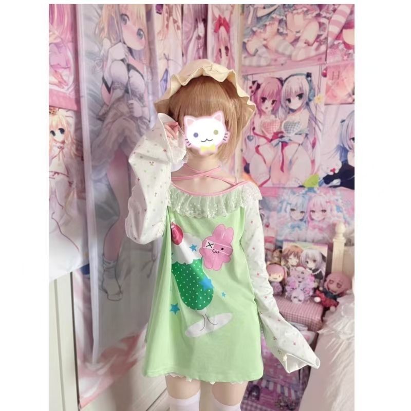 Japanese Style Sweet And Cute Hami Melon Soda Printed Long Sleeve