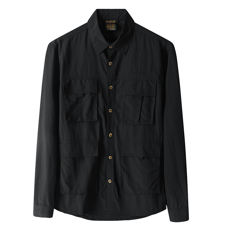 Mens Long-Sleeve Fashionable Casual Solid-Color Shirt