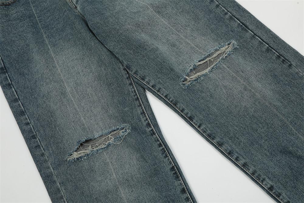 Ripped Knee Jeans Men Straight-leg Trousers