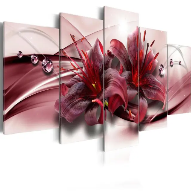 Modern Minimalist Five piece Three color Lily Abstract Painting Creative Sofa Background Wall Decoration Red - Shop at LoveMi