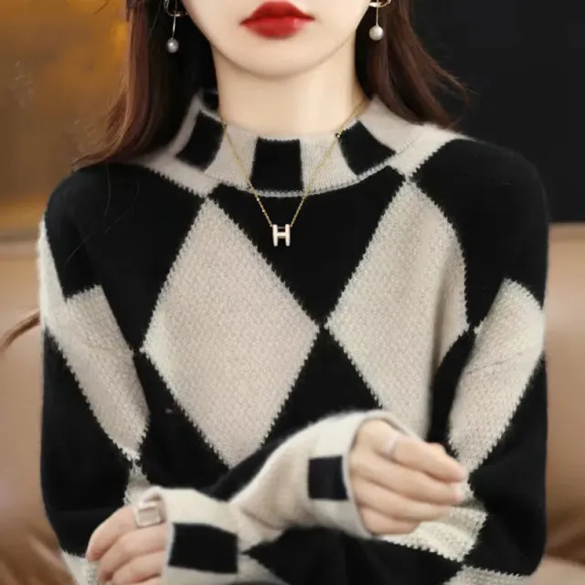Mock Neck Sweater Bottoming Shirt New Color Matching Camel - Shop at LoveMi