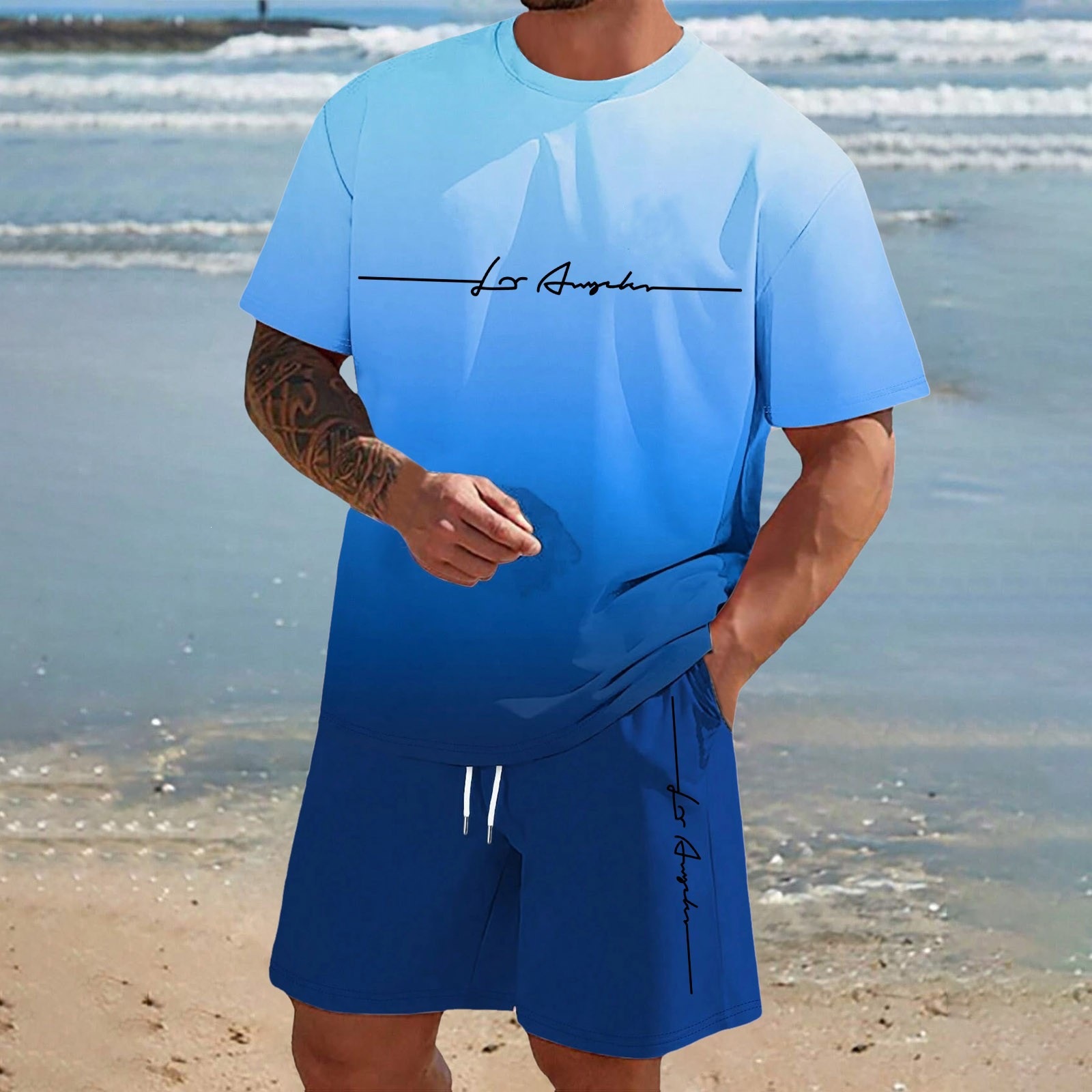 Mens Short-sleeve And Shorts Set For Everyday Casual Sports
