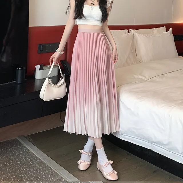 Gradient Color Springsummer Drooping Slimming Covering Elegant Word Organ Large Swing Skirt Pink - Shop at LoveMi