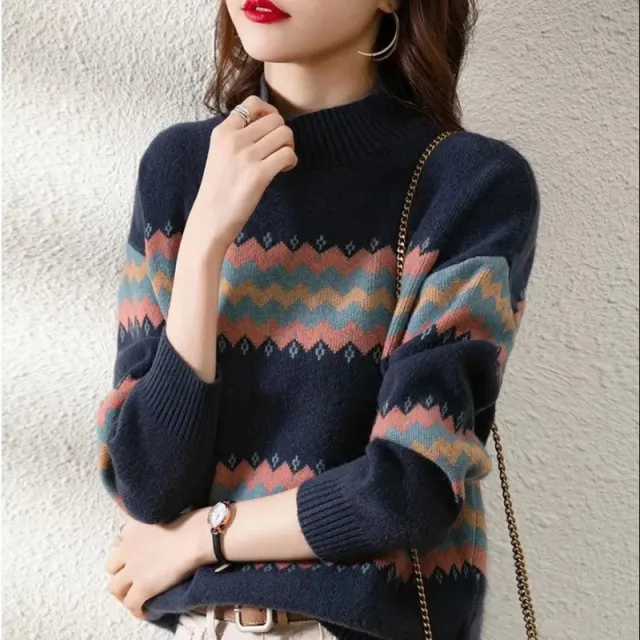 Women's Half Turtleneck Knitted Bottoming Shirt Navy Blue - Shop at LoveMi
