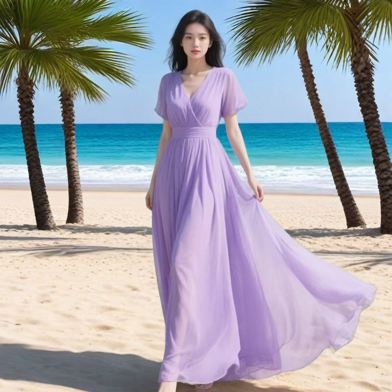 Womens Solid-Color Chiffon Maxi Dress - Image 3