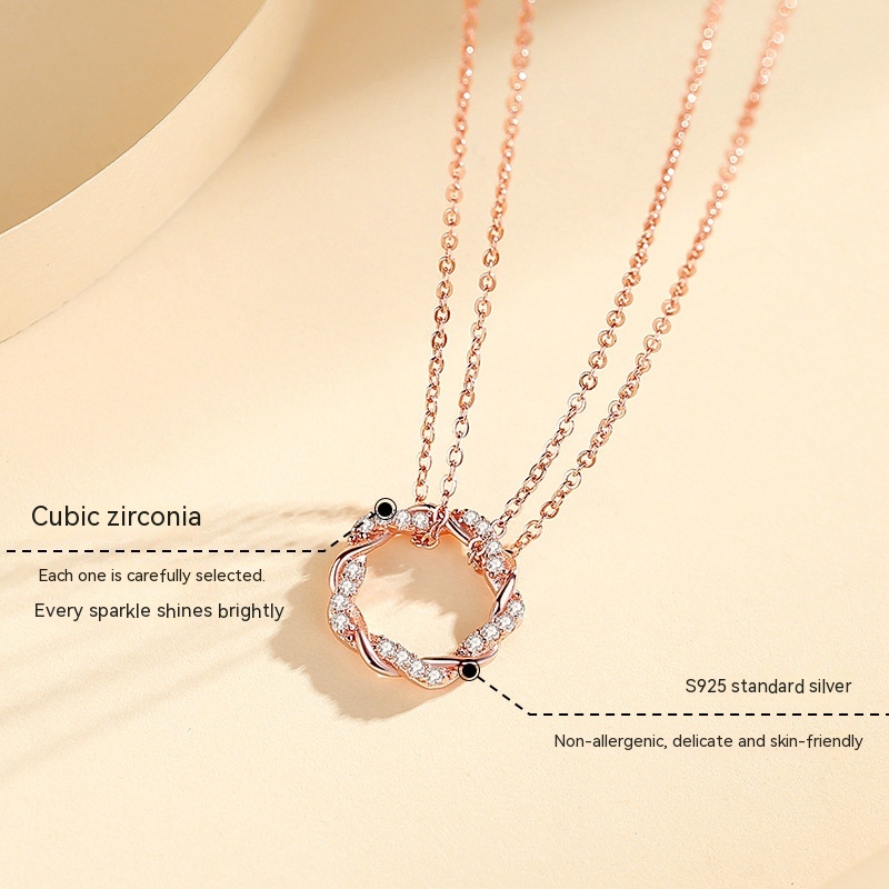 Sterling Silver Fashion Zircon Pendant Internet Hot Korean Style Necklace Rose Gold Flower Necklace