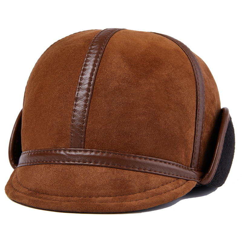 Casual Leather Men's Winter Sheepskin Velvet Thermal Outdoor Hat — foto 7
