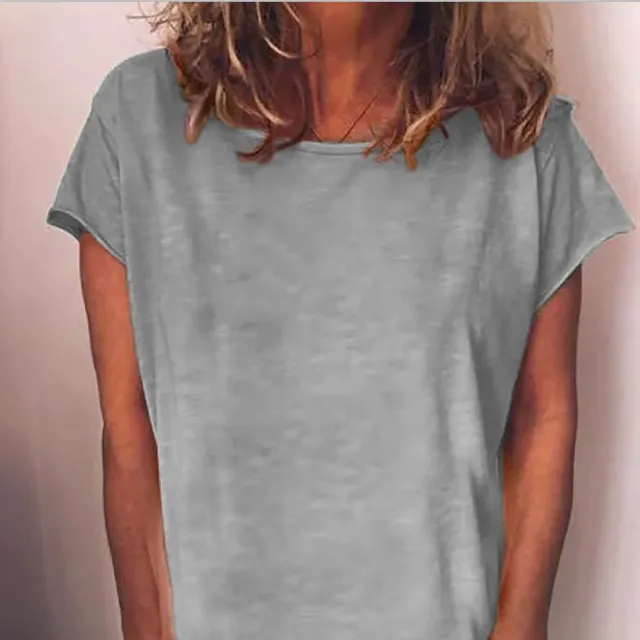 Round Neck Solid Color T shirt Loose All match Short Sleeve Women's Top Gray - Shop at LoveMi