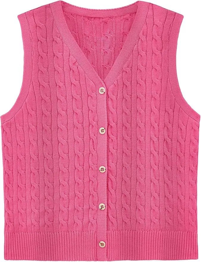 European And American Women's Fashion Sweater Vest Twisted Knitted Short - Rose Red