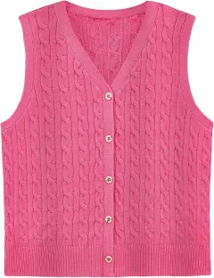 European And American Women's Fashion Sweater Vest Twisted Knitted Short - Rose Red - View 1