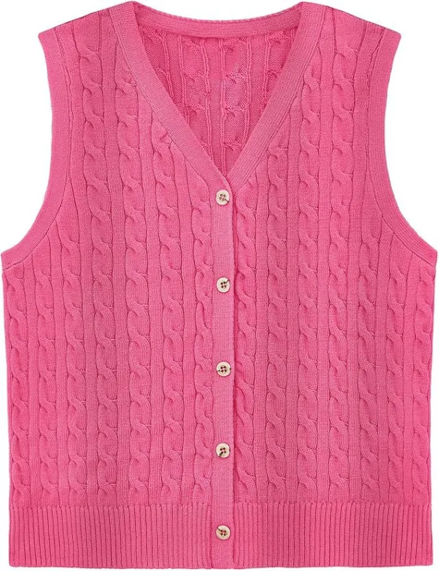 European And American Women's Fashion Sweater Vest Twisted Knitted Short Rose Red - Shop at LoveMi