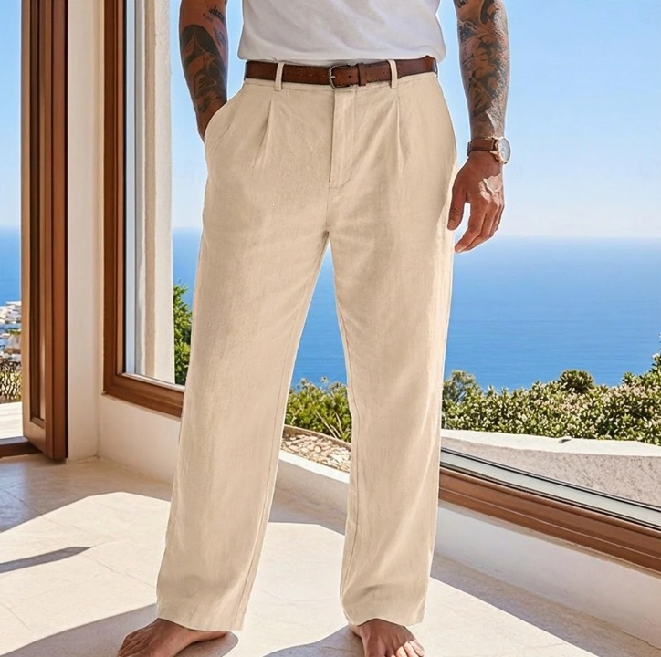 Calça Masculina de Linho com Bolsos e Modelagem Solta