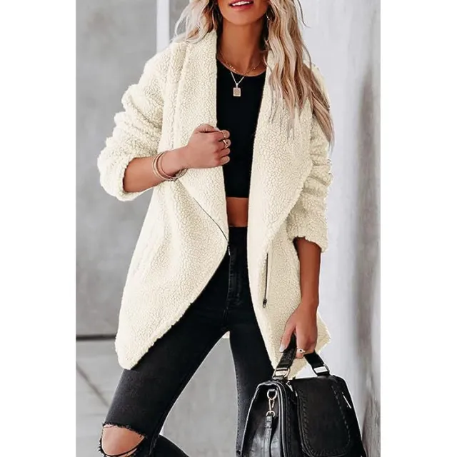 Fashion Casual Wool Lamb Jacket Zipper Pocket Fleece Coat White - Shop at LoveMi