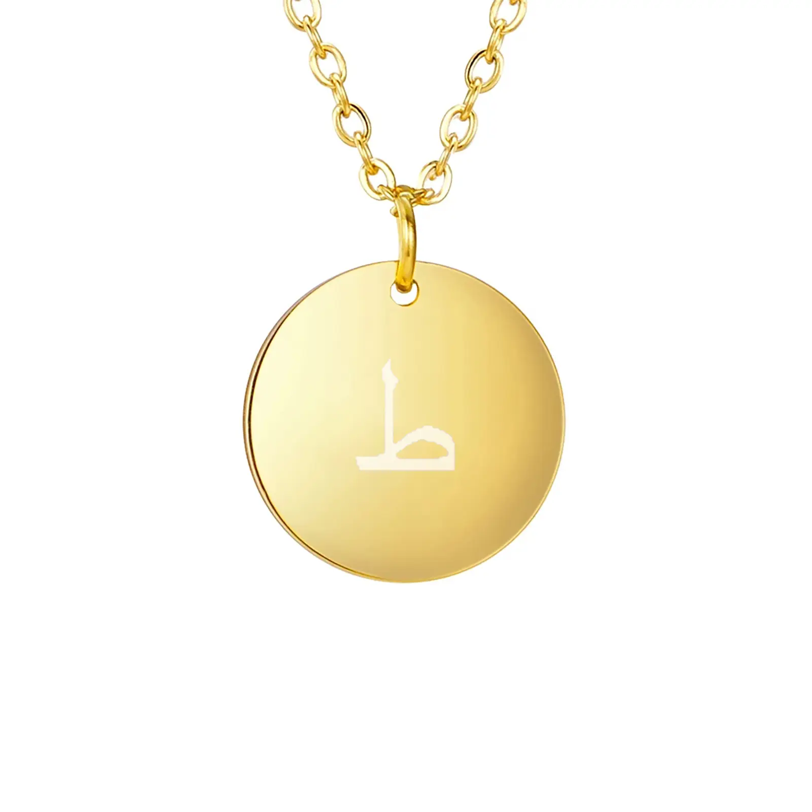 18K Gold Plating Laser Marking Round Brand Arabic Numerals Stainless Steel Necklace