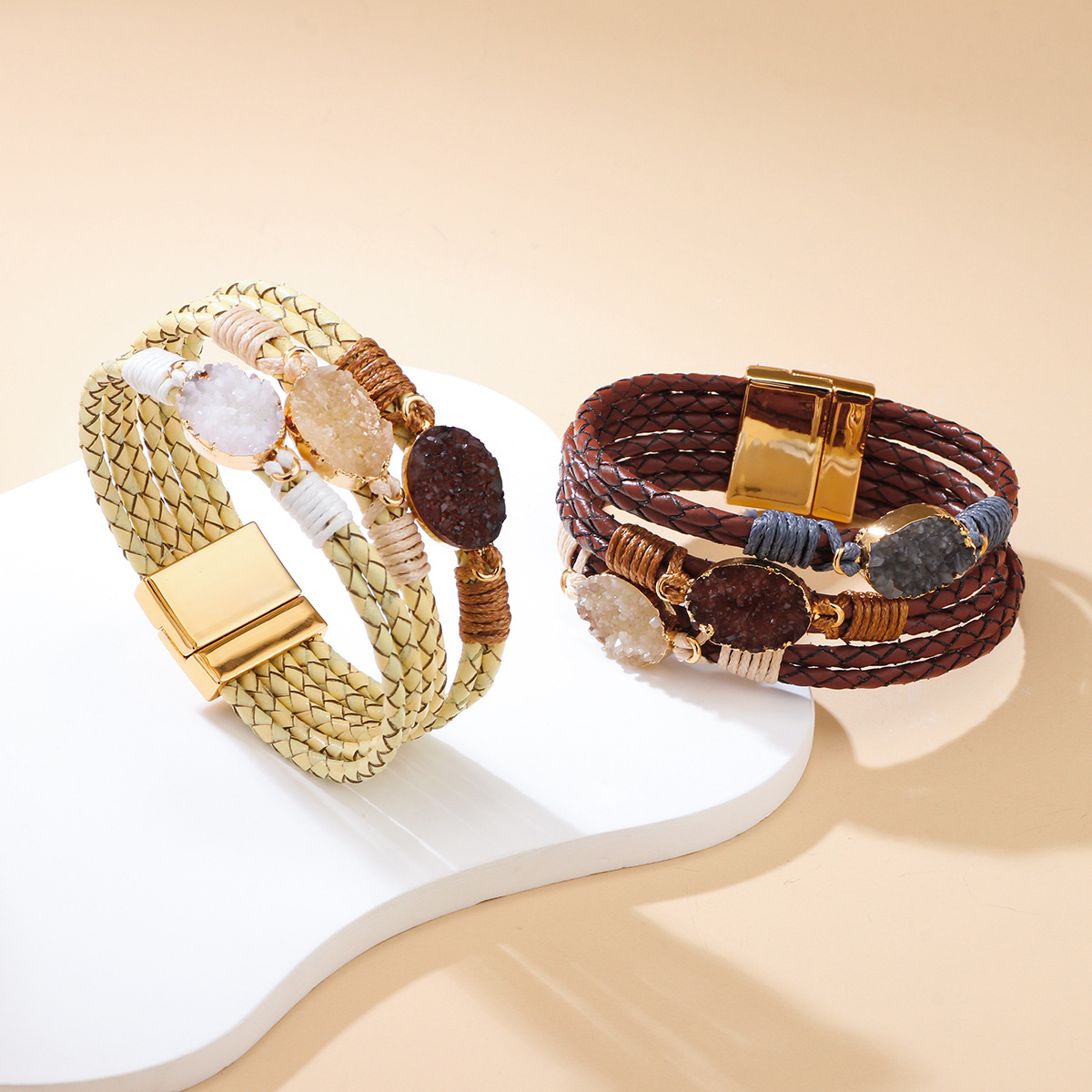 Crystal Leather Hand-woven Bracelet For Women