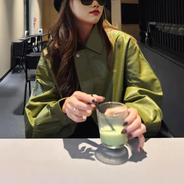 Turn down Collar Green Leather Jacket Short Coat For Women Green - Shop at LoveMi