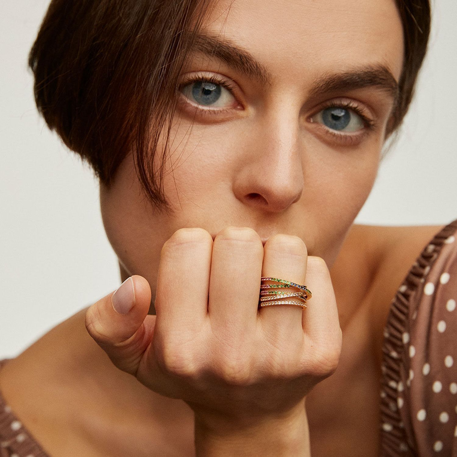 Personalized Line Cross Colorful Crystals Stackable Rail Ring