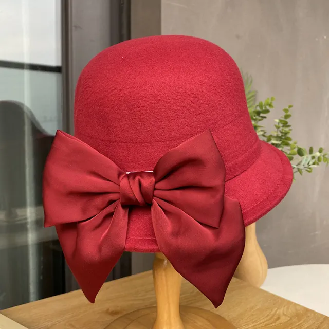 Autumn And Winter Dome Bucket Hat Ladies Pure Wine Red - Shop at LoveMi