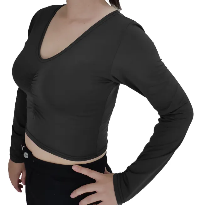 Women's Dried Shrimp Long sleeved Top T shirt Black - Shop at LoveMi