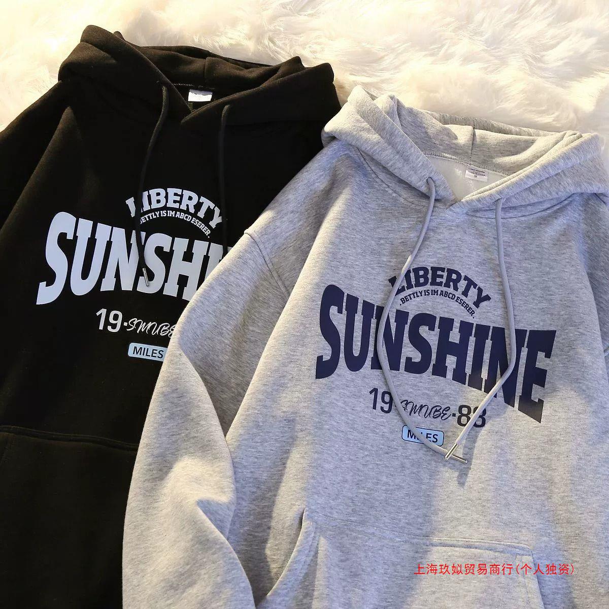 Retro Alphabet Printed Hoodie Fleece Padded Coat
