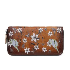 Women's Fashion Vintage Zipper First Layer Cowhide Wallet - Brown - View 1