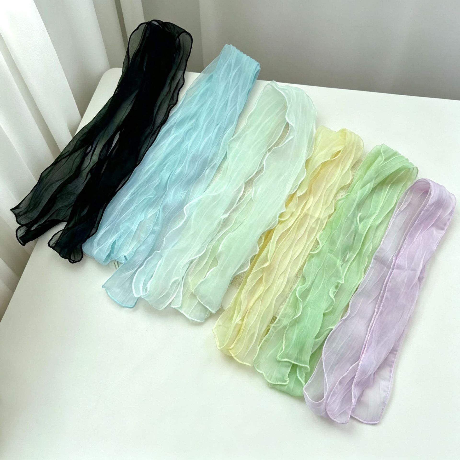 Versatile Solid-color Long Scarf With Wavy Edges