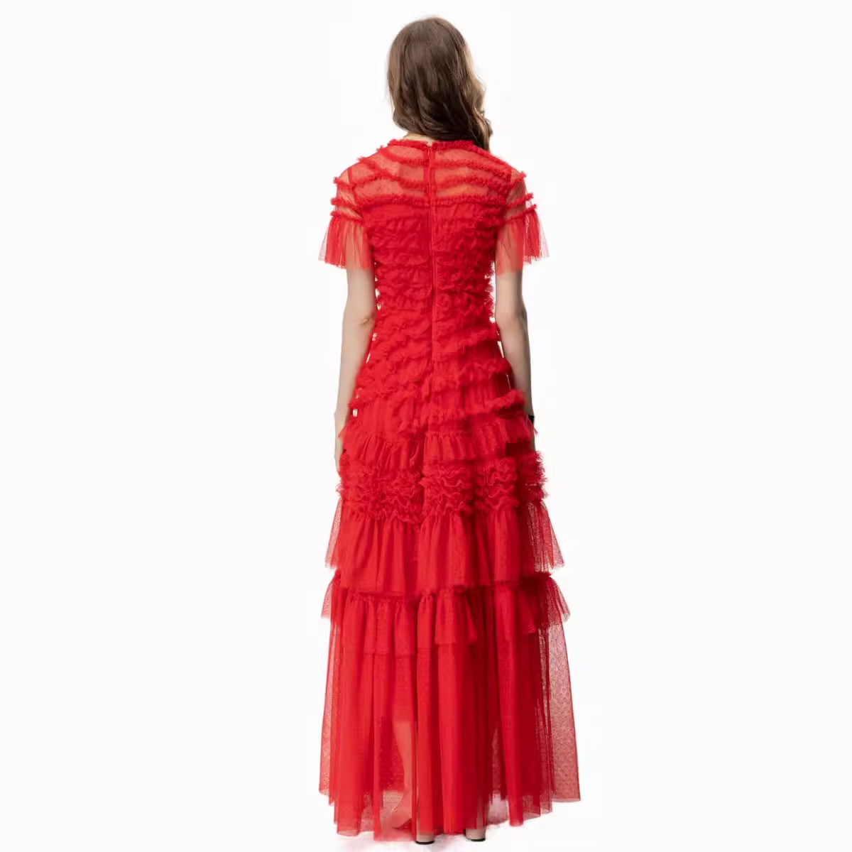 Women's Round Neck Short Sleeve Mesh Dress