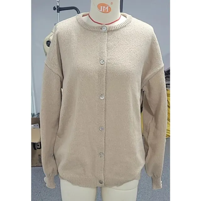 Long Sleeve Knitted Cardigan Sweater Lantern Sleeve Khaki - Shop at LoveMi
