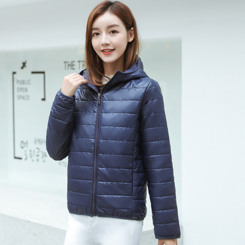 Slim fit Preppy Style Hooded Lightweight Cotton padded Jacket Winter Navy - Shop at LoveMi