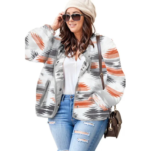 Women's Casual Loose Geometric Printed Jacket Pl851109 P1120 Xxxxxl - Shop at LoveMi