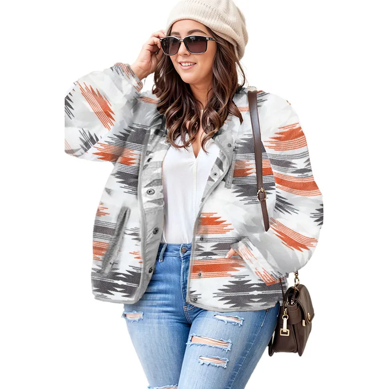 Women's Casual Loose Geometric Printed Jacket - Pl851109 P1120-Xxxxxl