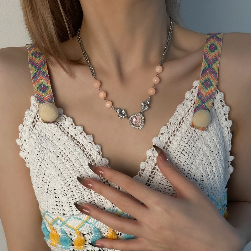 Sweet Cool Round Beads Stitching Love Necklace