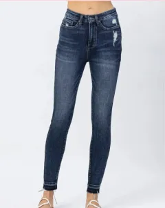 Plus Size Women's High Elastic Worn Skinny Skinny Jeans - Worn Out Dark Blue - View 1