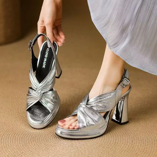 Special Interest Light Luxury Handmade Women's Shoes Retro Sandals Silver - Shop at LoveMi