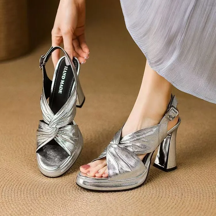 Special Interest Light Luxury Handmade Women's Shoes Retro Sandals - Silver