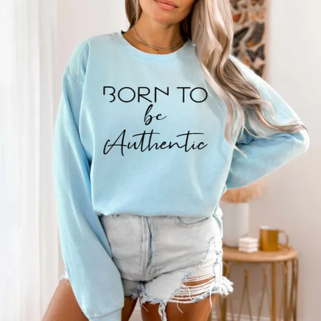 Born To Be Genuine Goods Printed Cartoon Pullover Blue - Shop at LoveMi