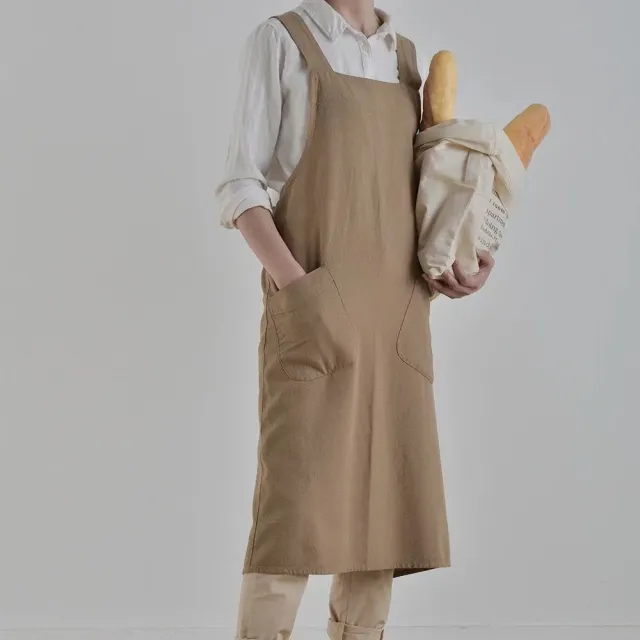 Women's Simple Solid Color Cotton And Linen Plus Size Apron Khaki - Shop at LoveMi