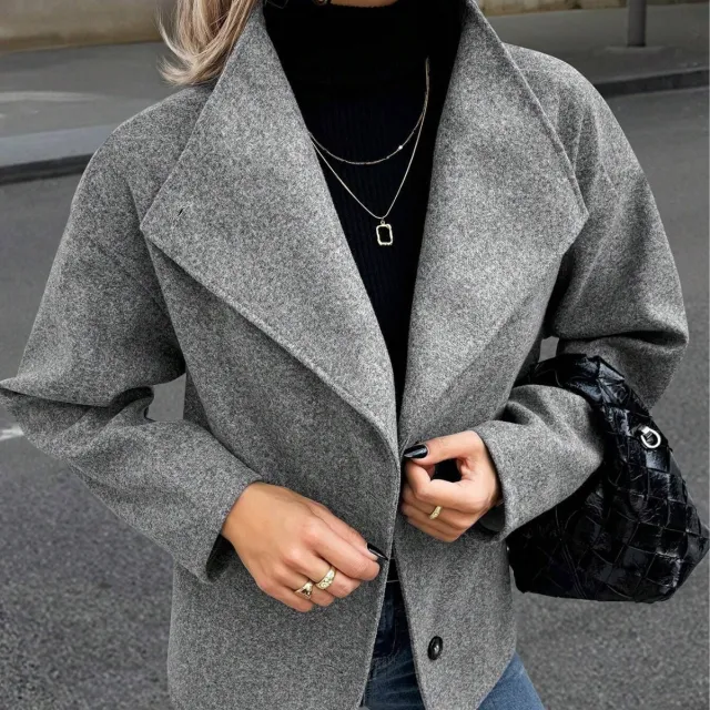 Stand Collar Single breasted Loose Woolen Coat Gray - Shop at LoveMi