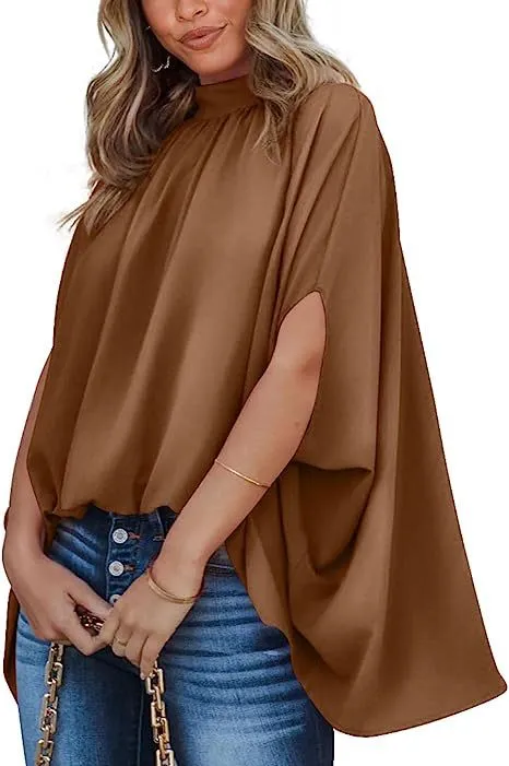 Oversized Top Batwing Sleeve Tarpaulin For Women Dark Brown - Shop at LoveMi