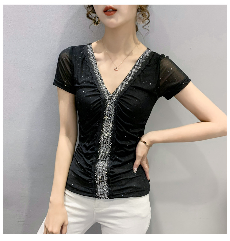 Title 12, Mesh Stitching Hot Diamond Thin Women