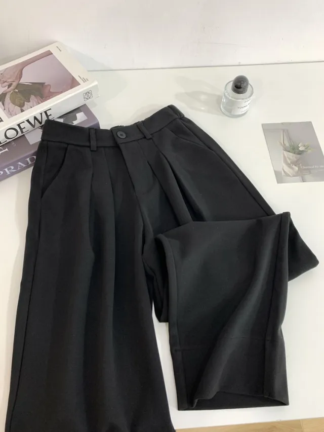 Draping Effect Harem Pants Loose Wool Suit Pants Casual Pants Cropped Pants Black - Shop at LoveMi