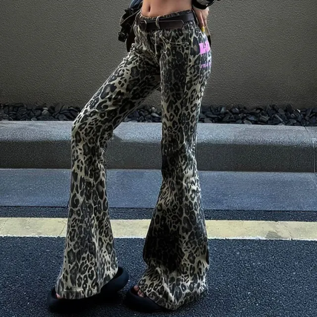 Female Versatile Printed Flared Floor length Pants Black - Shop at LoveMi