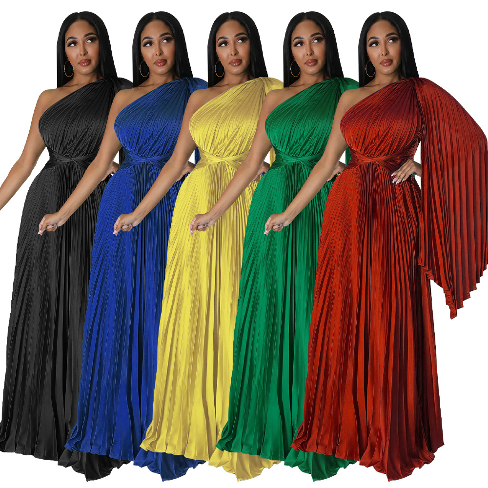One-Shoulder Pleated Maxi Dress, picture 8 of 9