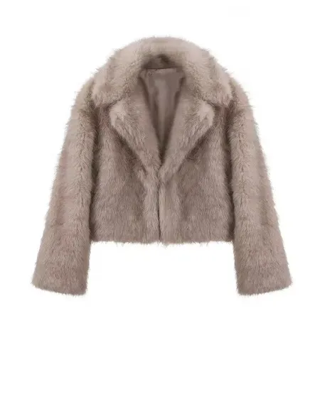 Fur Autumn And Winter Faux Fur Women's Clothing Top Beige Gray - Shop at LoveMi