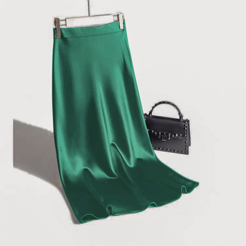 Silky Drapeable Acetate Satin Straight Leg Midi Skirt Women's Summer New Plus Size Slimming Mid-Length A-Line Skirt