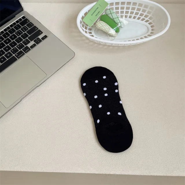 Women's Colored Polka Dot Cotton Low Cut Socks Black Background And White - Shop at LoveMi
