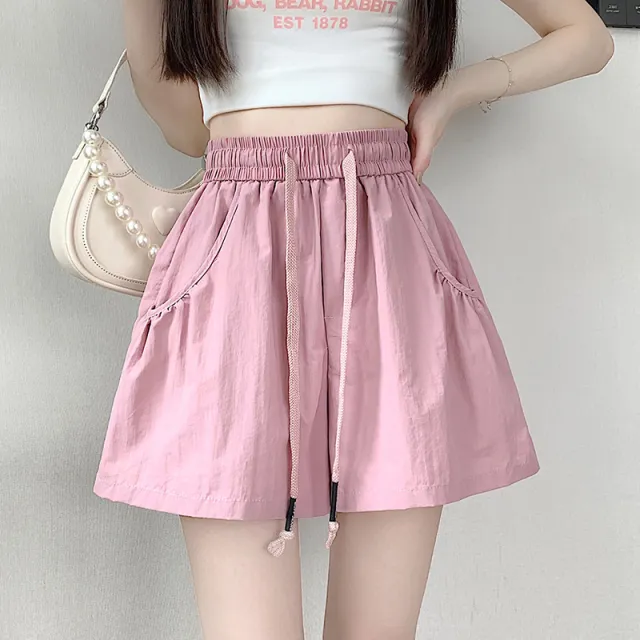 Design Elastic Waist Casual Shorts Pink - Shop at LoveMi