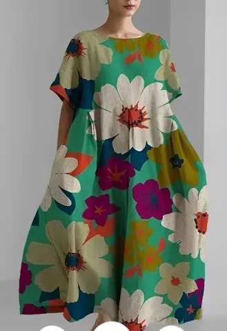Women's Round Neck Fashion Short Sleeve Printed Dress A89Qkd2368F2F5 - Shop at LoveMi
