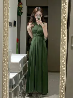 More Than Multiple Wear Rope Cross Backless Bandage One-piece Dress Women - Green - View 1